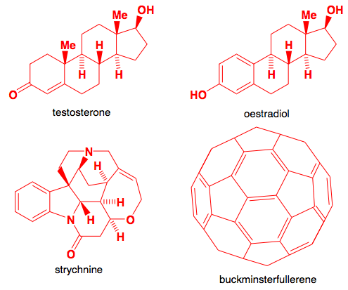 Testosterone, Oestradiol. Strychnine and Buckminsterfullerene