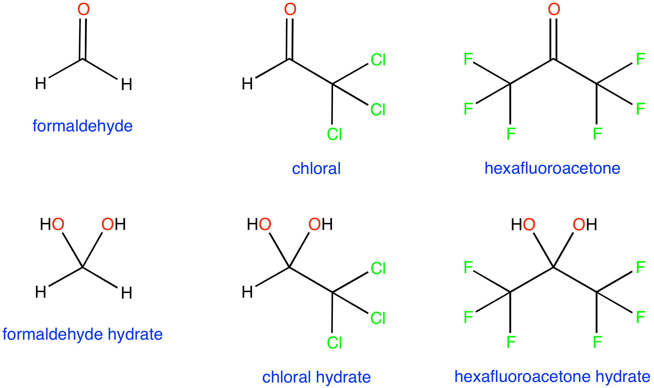 Formaldehyde chloral hydrate hexafluoroacetone 