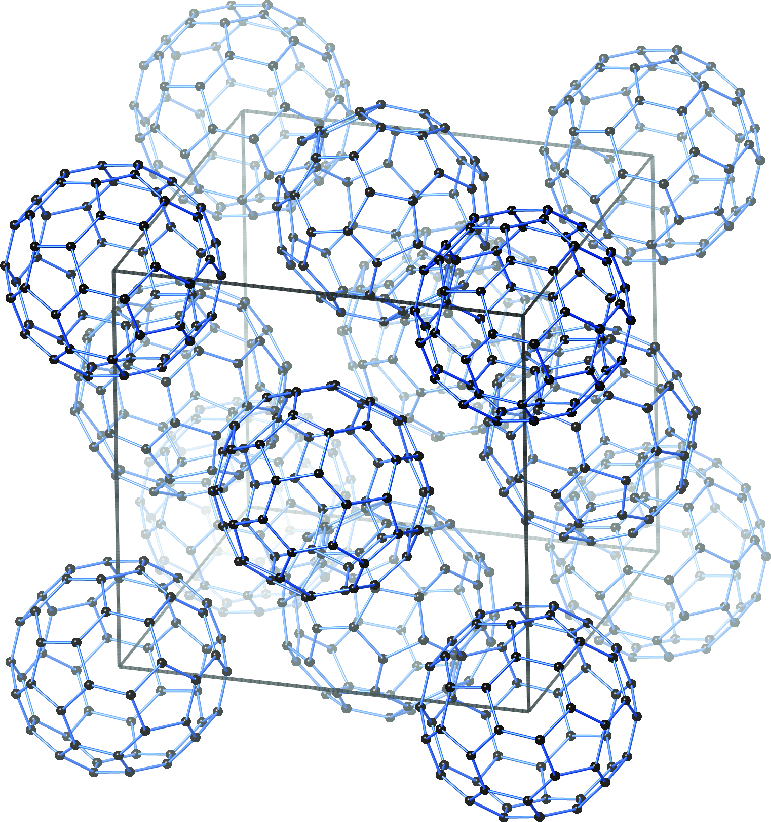 C60 molecules in a face-centred cubic lattice