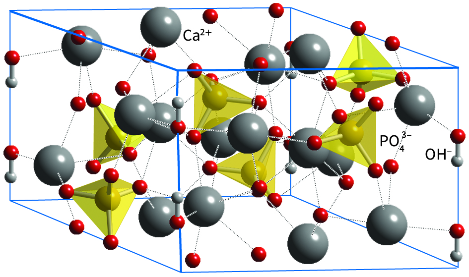 structure of hydroxyapatite, Ca5(OH)(PO4)3