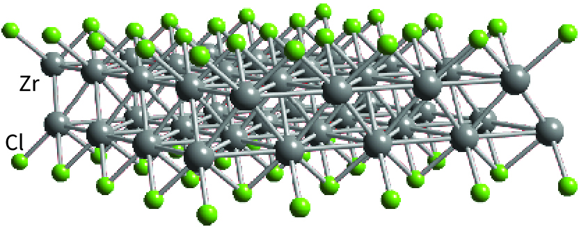 The structure of ZrCl consists of layers of metal atoms in graphite-like hexagonal nets.