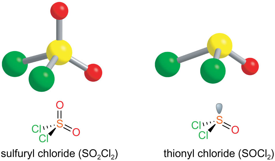 structures of sulfuryl chloride (SO 2 Cl 2 ) and thionyl chloride (SOCl 2 ).
