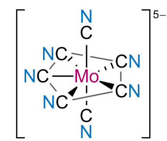[Mo(CN)7]5− (pentagonal bipyramidal)