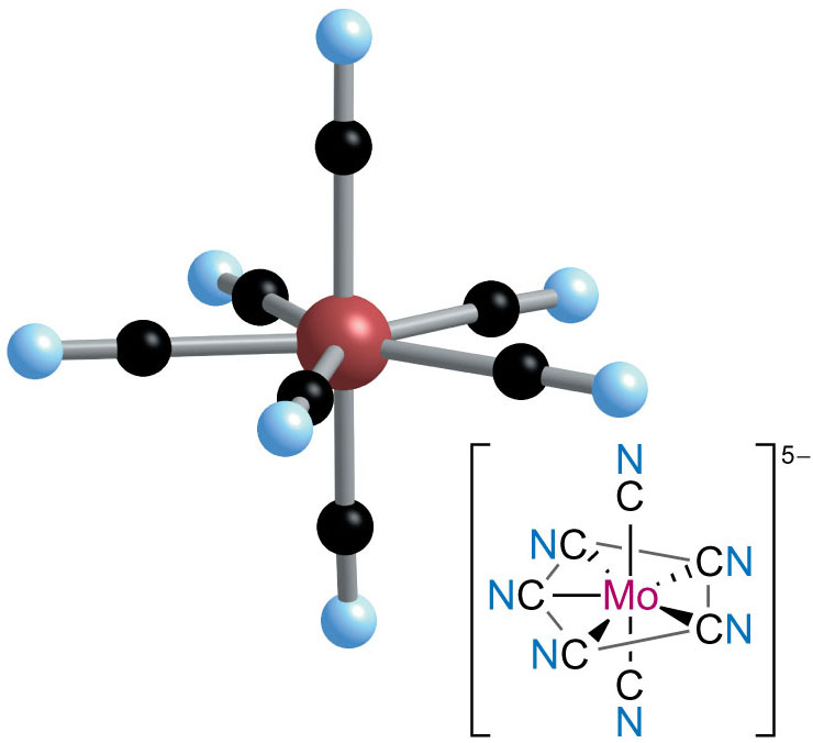 [Mo(CN)7]5− (pentagonal bipyramidal)